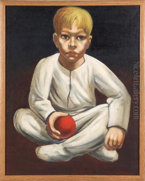 Seated Boy With Red Ball Oil Painting by Frederick Trapp Friis