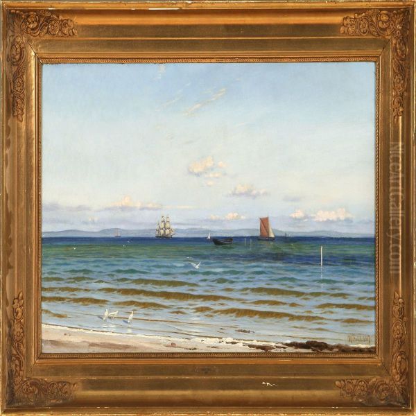 Klar Sommerdag Ved En Strand Mellem Oerne Oil Painting by Hans Gabriel Friis