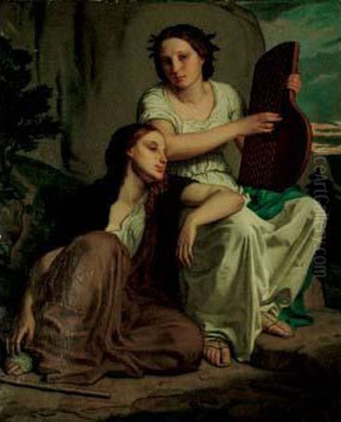 Jeunes Femmes A La Harpe Oil Painting by Felix Nicolas Frillie