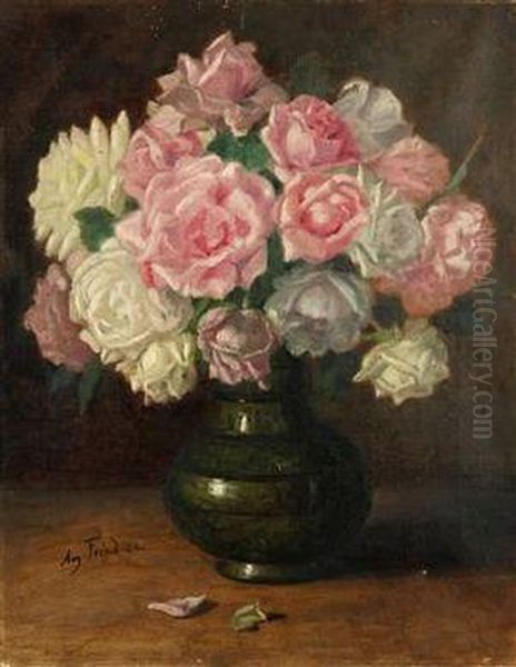 A Bouquet Of Roses Oil Painting by August Frind