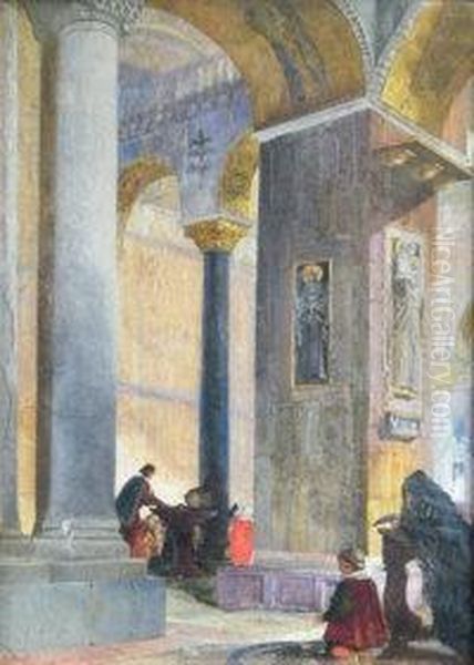 The Interior Of A Venetian Church Oil Painting by Alfred Downing Fripp