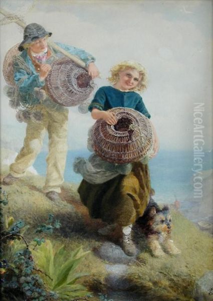 The Young Shrimpers Oil Painting by Alfred Downing Fripp