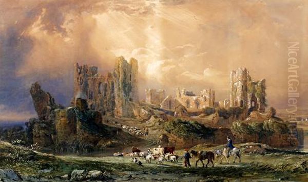 Caerphilly Castle Oil Painting by George Arthur Fripp