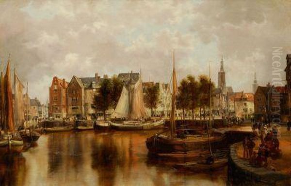 Hafenstadt In Holland Oil Painting by Johann Christoph Frisch