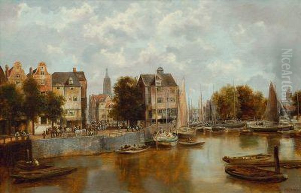 Ansicht Einer Hollandischen Hafenstadt Oil Painting by Johann Christoph Frisch