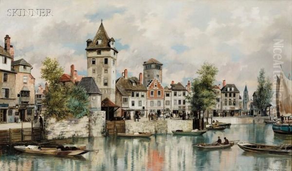 Canal View Oil Painting by Johann Christoph Frisch