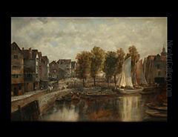 Fischerhafen Mit Hausern Am Ufer Oil Painting by Johann Christoph Frisch