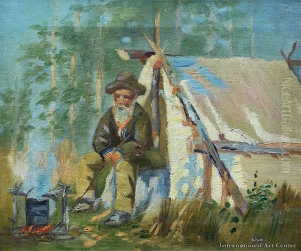 Swagger's Campfire Oil Painting by Claus Edward Fristrom