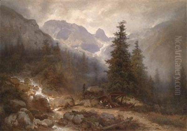 At The Alpine Stream Oil Painting by Melchior Fritsch