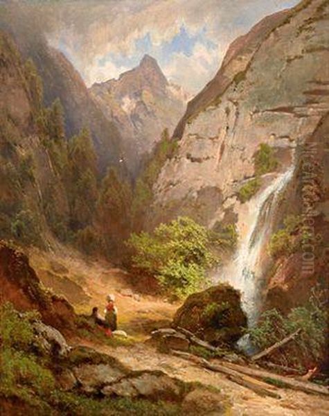 Rast Am Wasserfall Oil Painting by Melchior Fritsch