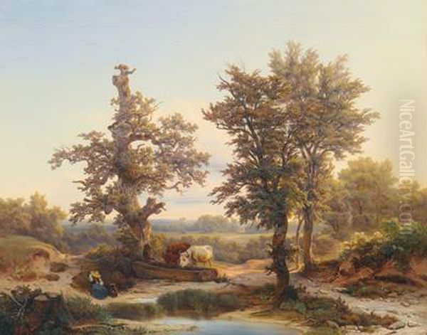 Idyllische Landschaft Mit Staffage Oil Painting by Melchior Fritsch