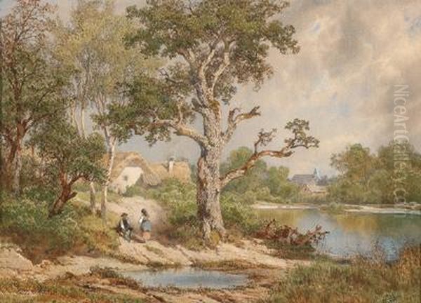 Dorflandschaft Am Teich Oil Painting by Melchior Fritsch