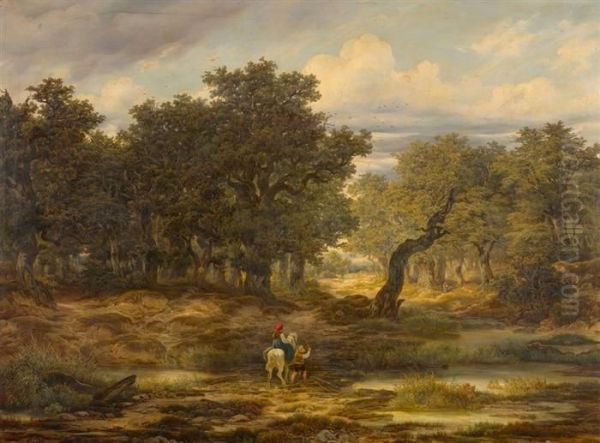 Forest Landscape With Figures. 1848. Oil Painting by Melchior Fritsch