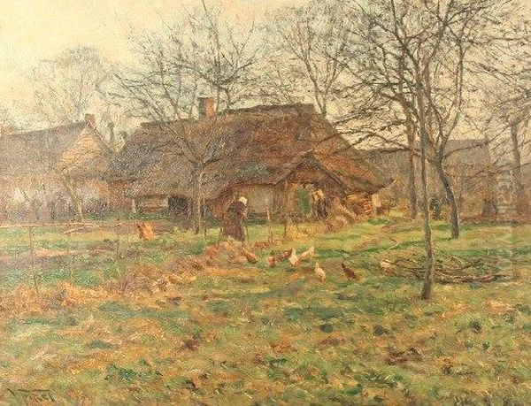 Bauernhaus Mithuhnern Oil Painting by Wilhelm Fritzel