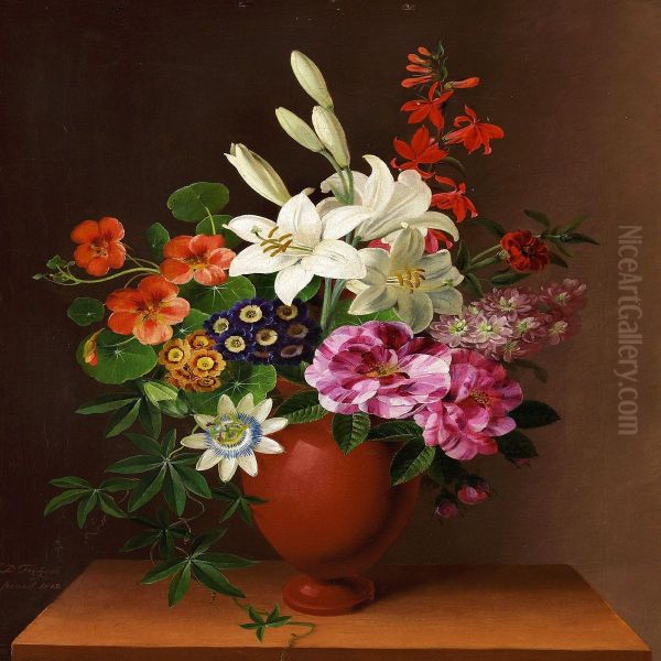 A Bunch Of Summerflowers Oil Painting by Claudius Ditlev Fritzsch