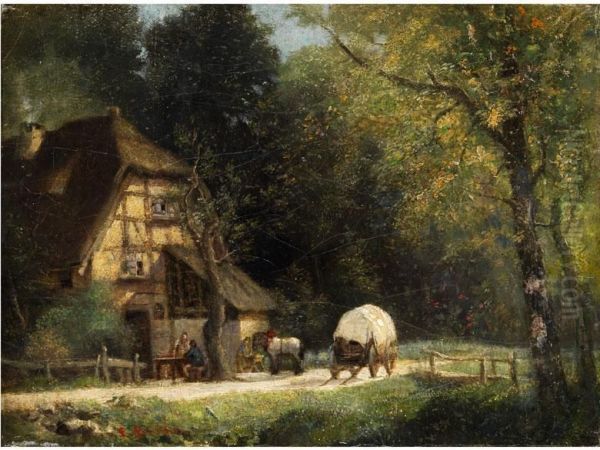 Die Rast Vor Dem Bauernhaus Oil Painting by Ernst Frohlich