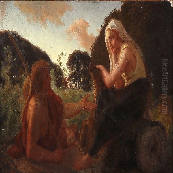 Shepherd Talking With A Woman Oil Painting by Lorenz Frolich