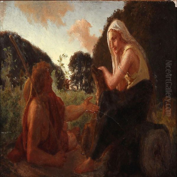 Mythological Scene With A Young Couple Oil Painting by Lorenz Frolich