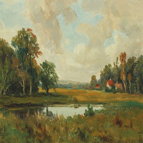 Houses Near The Edge Of The Forrest Oil Painting by Lorenz Frolich