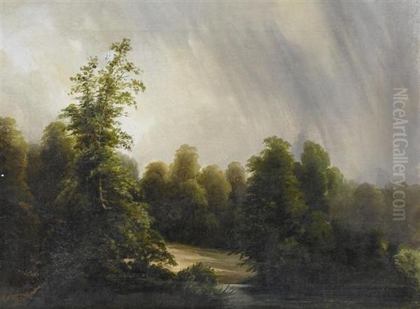 Forest Landscape Near A River. Oil Painting by Otto Frolicher