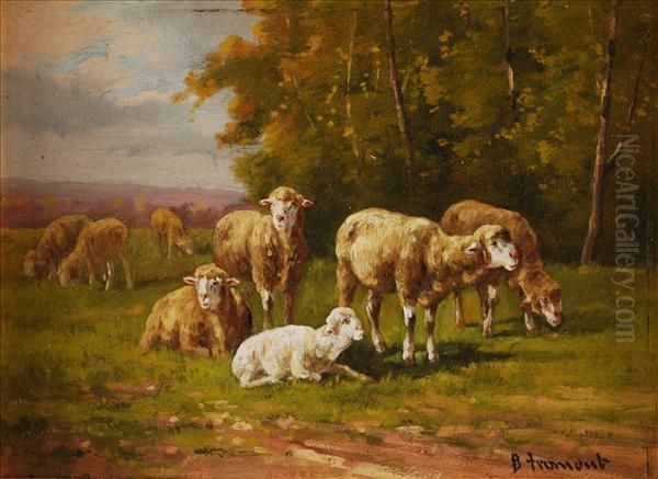 Sheep Grazingsheep Watering Oil Painting by B.F. Froment