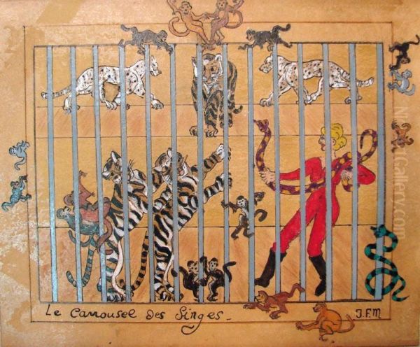 Le Carrousel Des Singes Oil Painting by Jacques Froment-Meurice