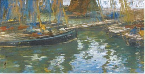 Boats At Rest, November Morning Oil Painting by Charles Henry Fromuth