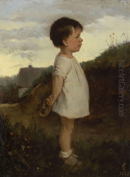 Der Kleine Brezendieb. Oil Painting by Carl Froschl