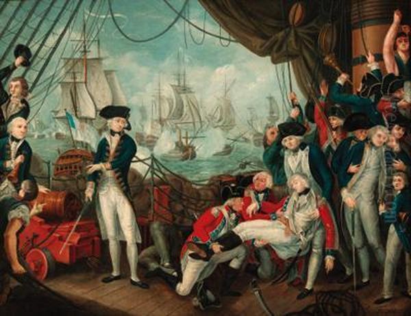 The Glorious First Of June, 1794: Lord Howe On The Deck Of Thequeen Charlotte Oil Painting by Cyril James Frost