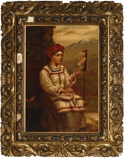 Woman Knitting Oil Painting by George Albert Frost