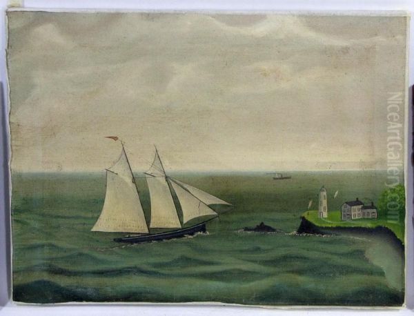 Clipper Ship Sailing By Lighthouse Oil Painting by John Orne Johnson Frost