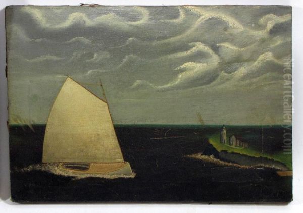 Sailboat Near Light House Oil Painting by John Orne Johnson Frost