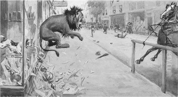 The Lion Chase Oil Painting by Arthur Burdett, Frost Jr.