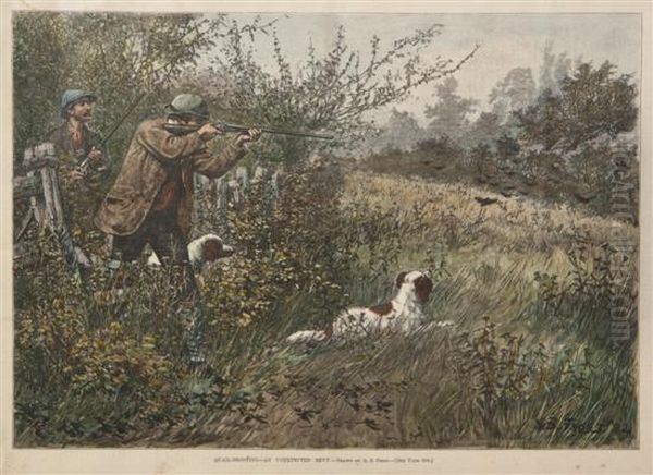 Quail Shooting: An Unexpected Bevy Oil Painting by Arthur Burdett (Sr.) Frost