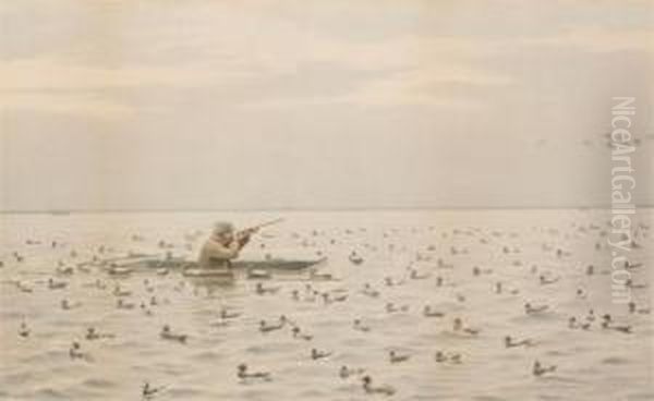 Shooting Among Ducks Oil Painting by Arthur Burdett (Sr.) Frost