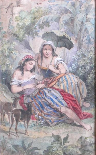 Two Girls With Deer Oil Painting by William Edward Frost