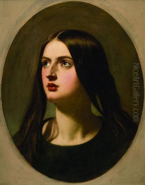 Portrait Of A Woman, In A Painted Oval Oil Painting by William Edward Frost