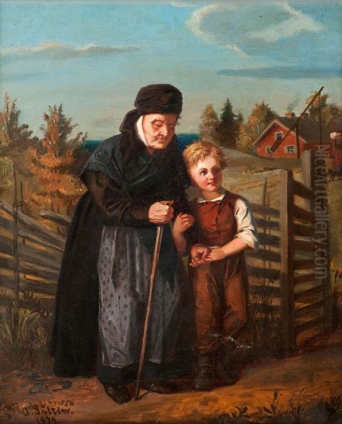 Aboy And His Grandmother Oil Painting by Alexandra Frostrerus