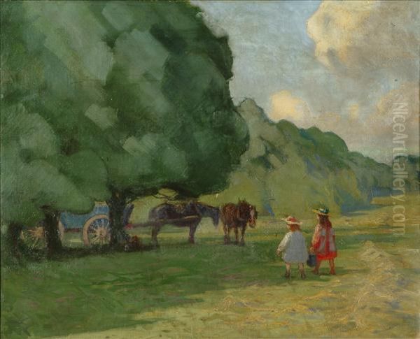 Making Hay, Grants Farm, Limpsfield Oil Painting by Lewis George Fry