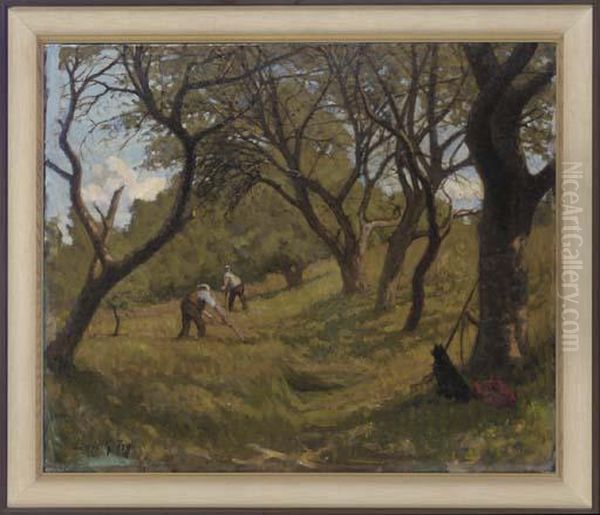 Cutting The Orchard, Snatts, Limpsfield Oil Painting by Lewis George Fry