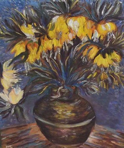 Still Life Study Of Mixed Flowers In A Vase Oil Painting by Roger Eliot Fry