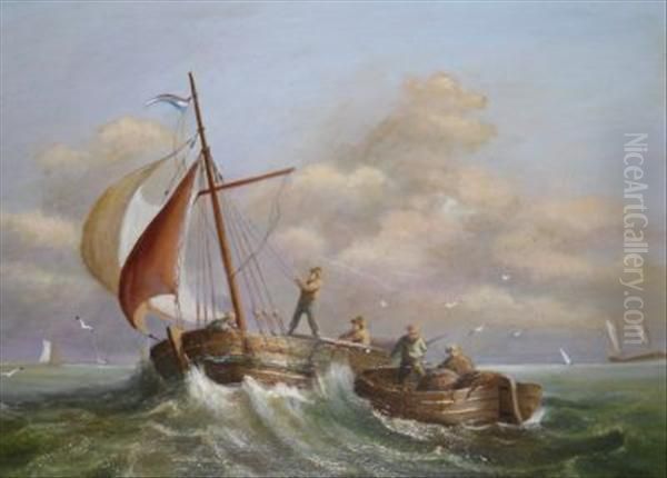 Lobster Fishing In A Squall Oil Painting by William Ellerton Fry