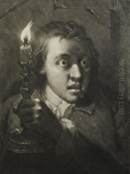 Study Of A Young Man With A Candle Oil Painting by William Thomas Fry