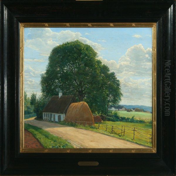 Landscape With Farmhouse Oil Painting by Carl Frydensberg