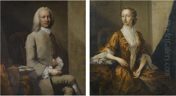 Portrait Of A Gentleman; And Portrait Of A Lady Oil Painting by Thomas Frye