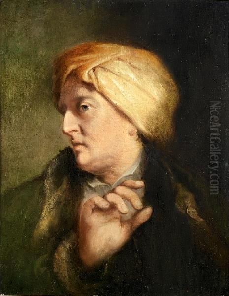 Portrait Of A Man, Bust-length, In A Fur Trimmed Coat And A Yellow Turban Oil Painting by Thomas Frye