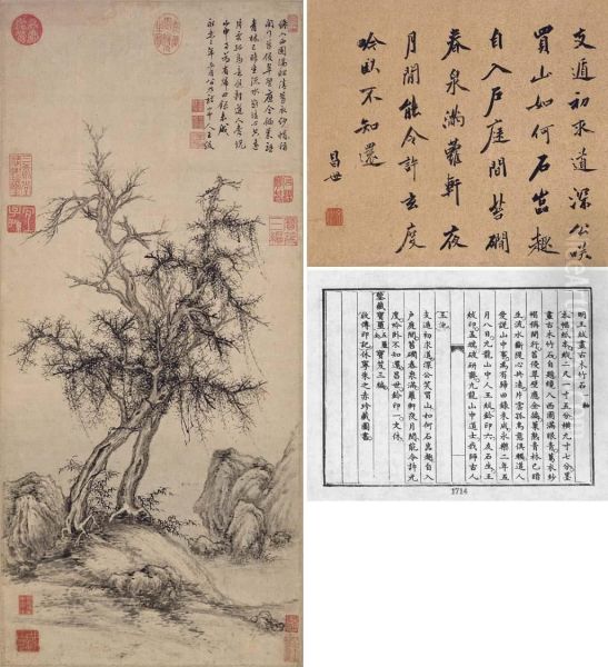 Old Trees, Bamboo And Rock Oil Painting by Wang Fu