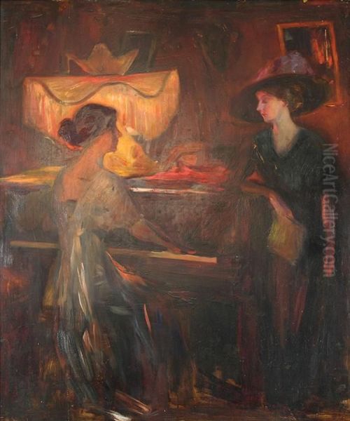 Interior With Two Figures Oil Painting by Emil Fuchs