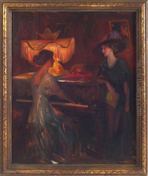 Interior With Two Figures Oil Painting by Emil Fuchs