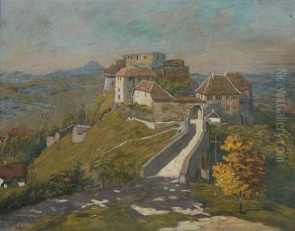 Castle On Hillside Oil Painting by Karl Fuchs